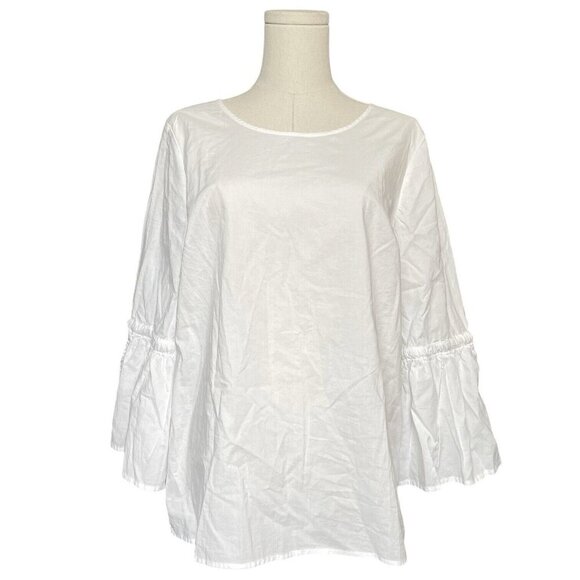 J.CREW Womens NWT Bell Flare Sleeve Blouse Sz M White Ribbon Modest Dressy Boho - Picture 1 of 11